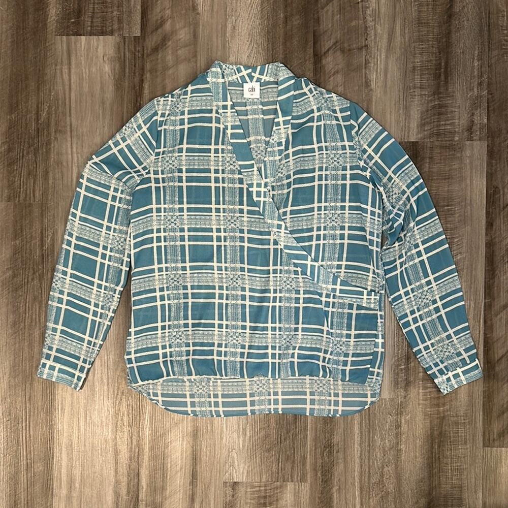 Cabi Windowpane Faux Wrap Blouse - Medium